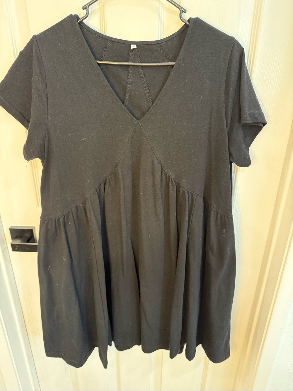 Black Babydoll Dress Medium V-Neck Flowy Casual